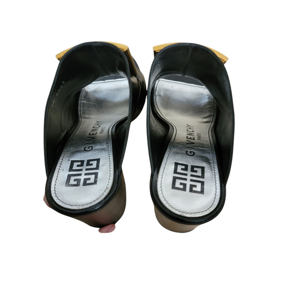 Givenchy Black Leather Logo Monogram 4G Mules Heeled Sandals 7.5 37.5 - Picture 7 of 13